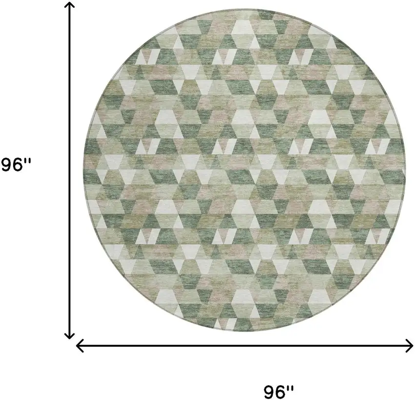 8' Green And Silver Round Geometric Washable Indoor Outdoor Area Rug Photo 8