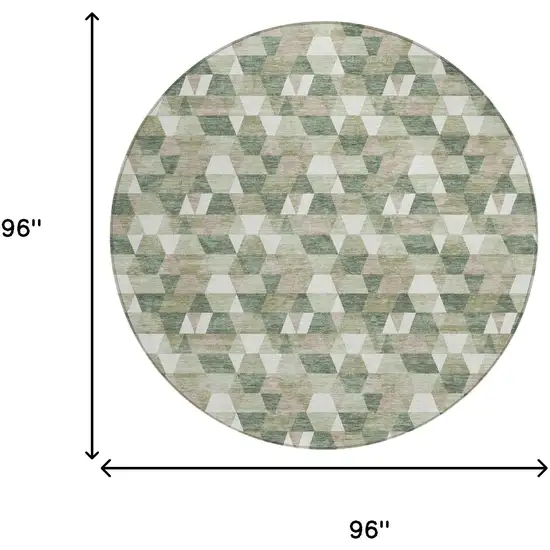 8' Green And Silver Round Geometric Washable Indoor Outdoor Area Rug Photo 8