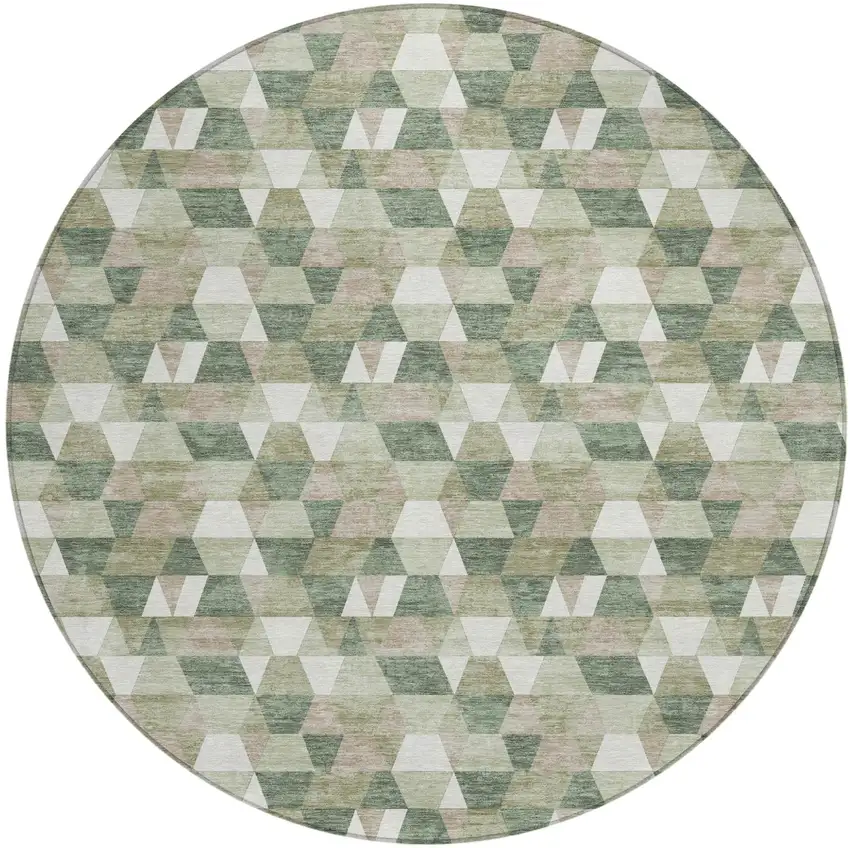 8' Green And Silver Round Geometric Washable Indoor Outdoor Area Rug Photo 2