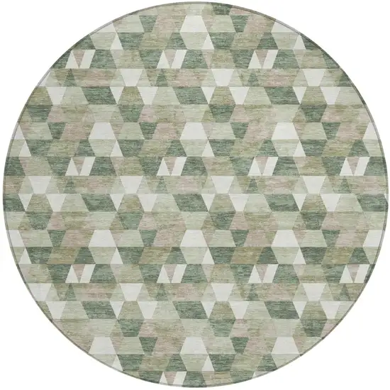 8' Green And Silver Round Geometric Washable Indoor Outdoor Area Rug Photo 2