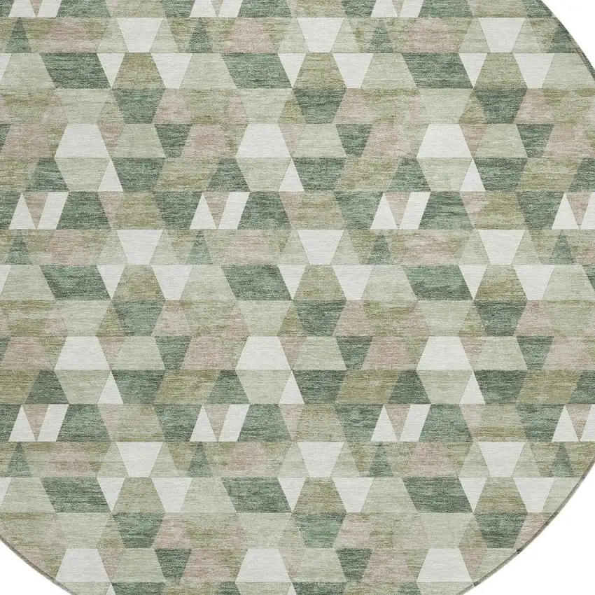 8' Green And Silver Round Geometric Washable Indoor Outdoor Area Rug Photo 5