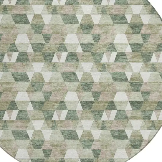 8' Green And Silver Round Geometric Washable Indoor Outdoor Area Rug Photo 5