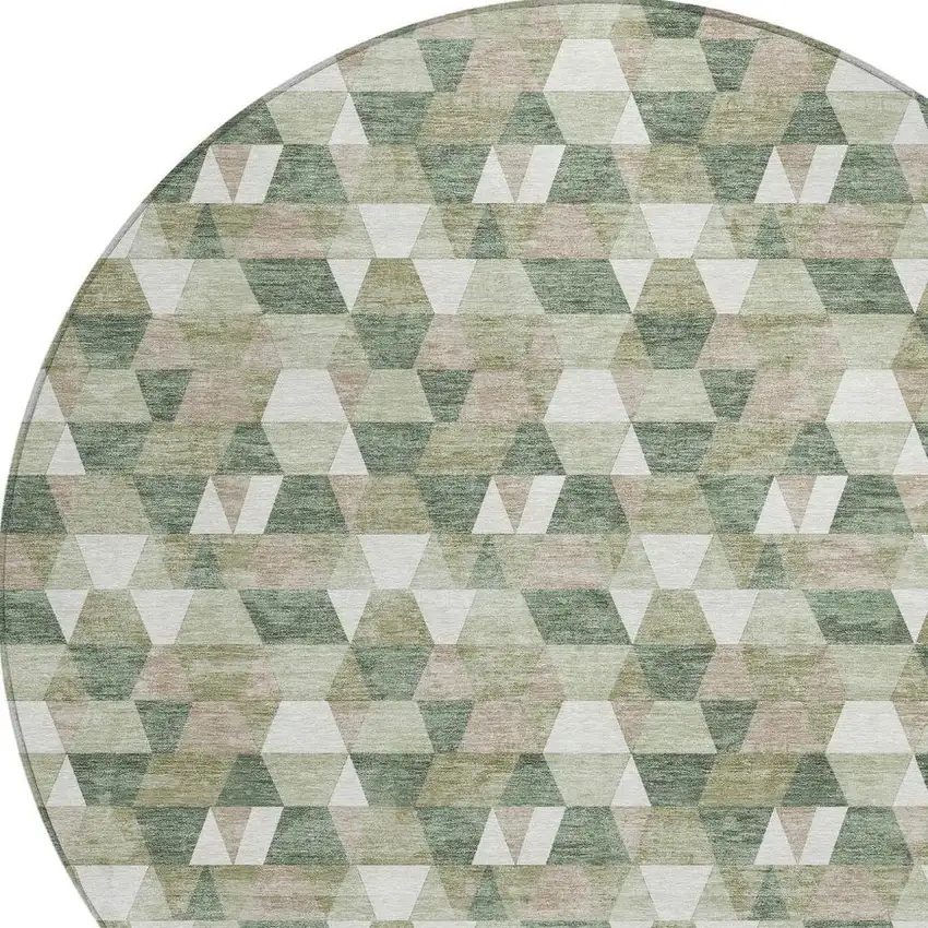 8' Green And Silver Round Geometric Washable Indoor Outdoor Area Rug Photo 4