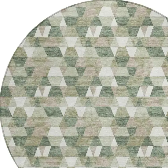 8' Green And Silver Round Geometric Washable Indoor Outdoor Area Rug Photo 4