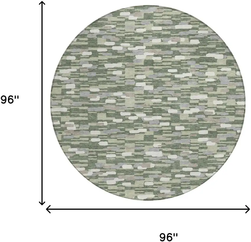 8' Green And Silver Round Geometric Washable Indoor Outdoor Area Rug Photo 6
