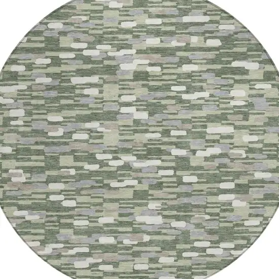 8' Green And Silver Round Geometric Washable Indoor Outdoor Area Rug Photo 1