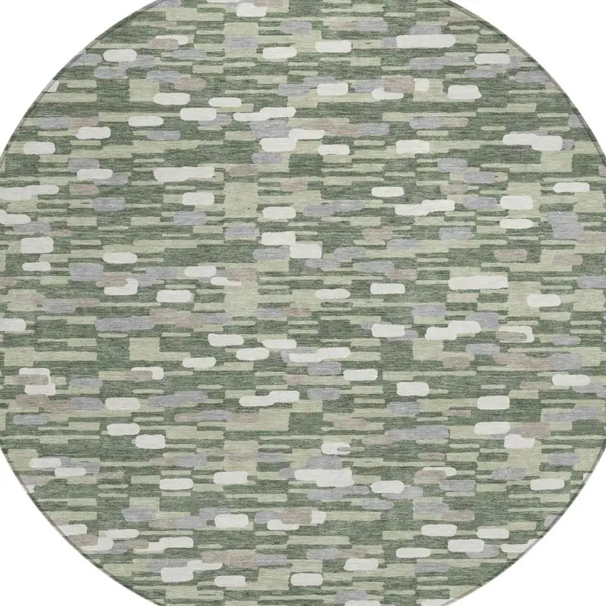 8' Green And Silver Round Geometric Washable Indoor Outdoor Area Rug Photo 1