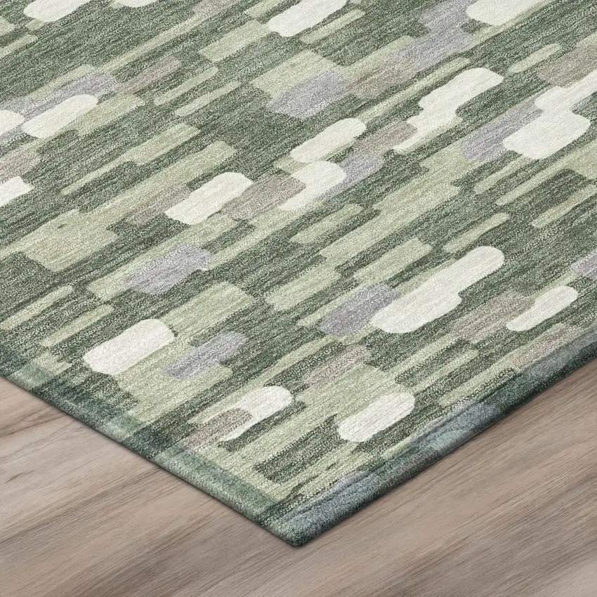 8' Green And Silver Round Geometric Washable Indoor Outdoor Area Rug Photo 4