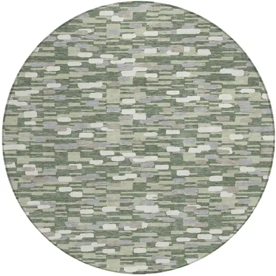 8' Green And Silver Round Geometric Washable Indoor Outdoor Area Rug Photo 2