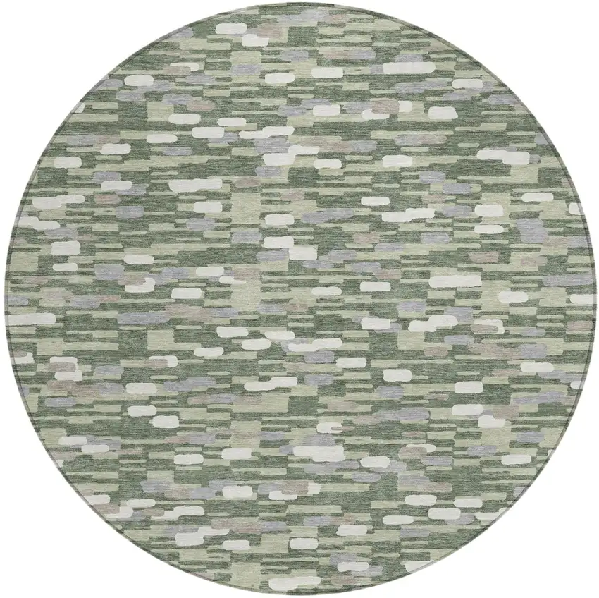 8' Green And Silver Round Geometric Washable Indoor Outdoor Area Rug Photo 2