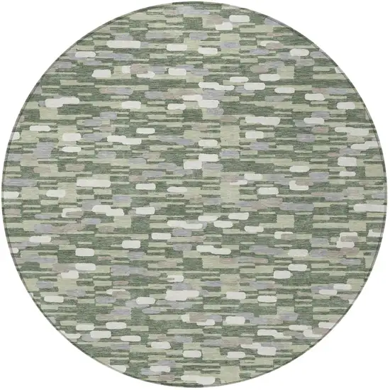8' Green And Silver Round Geometric Washable Indoor Outdoor Area Rug Photo 3