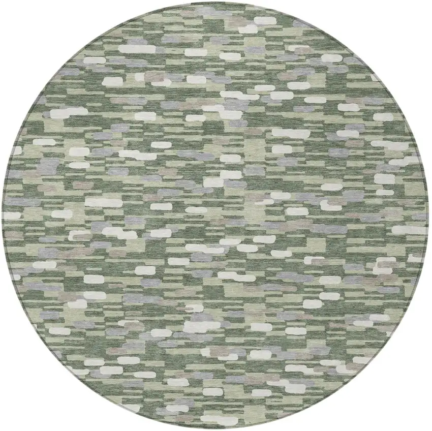 8' Green And Silver Round Geometric Washable Indoor Outdoor Area Rug Photo 3