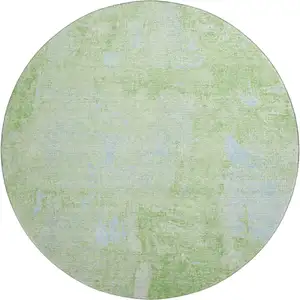 Photo of 8' Green And Sky Blue Abstract Washable Round Rug With UV Protection