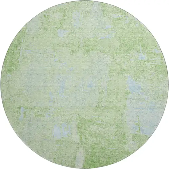 8' Green And Sky Blue Abstract Washable Round Rug With UV Protection Photo 1