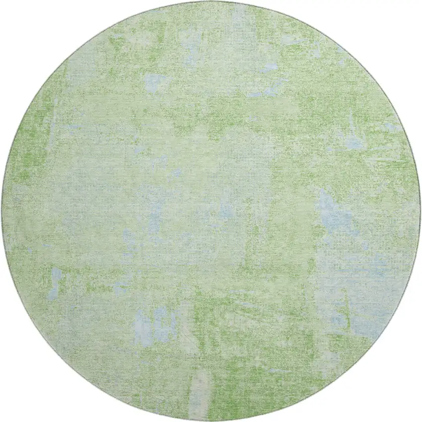 8' Green And Sky Blue Abstract Washable Round Rug With UV Protection Photo 1