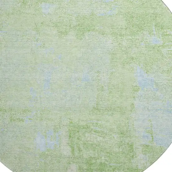 8' Green And Sky Blue Abstract Washable Round Rug With UV Protection Photo 2