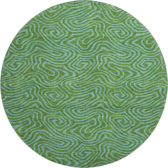 8' Green And Sky Blue Abstract Washable Round Rug With UV Protection Photo 1