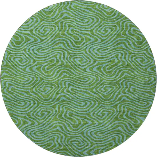 8' Green And Sky Blue Abstract Washable Round Rug With UV Protection Photo 3