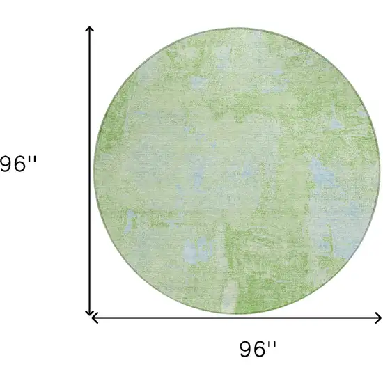 8' Green And Sky Blue Round Abstract Washable Indoor Outdoor Area Rug Photo 3