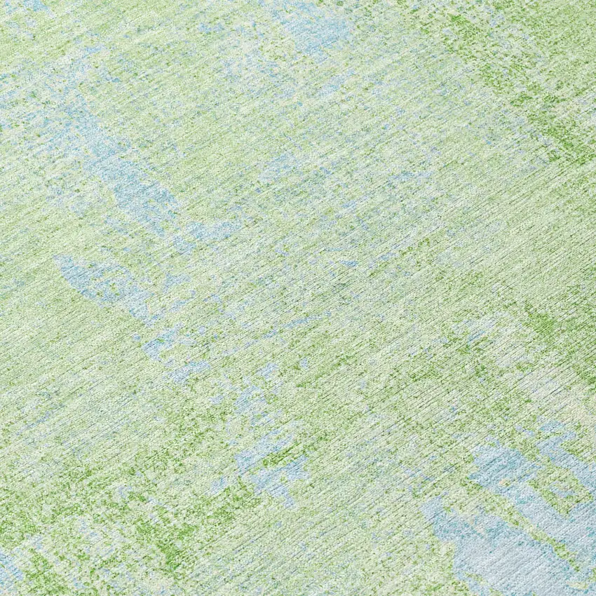 8' Green And Sky Blue Round Abstract Washable Indoor Outdoor Area Rug Photo 8