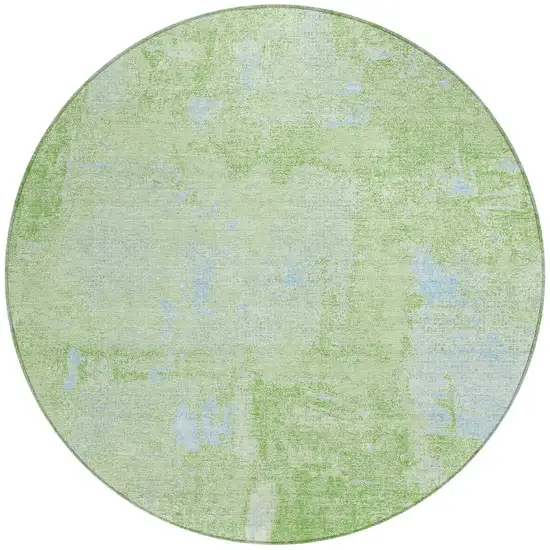8' Green And Sky Blue Round Abstract Washable Indoor Outdoor Area Rug Photo 5