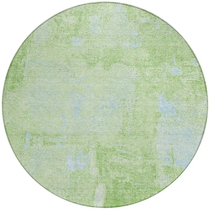 8' Green And Sky Blue Round Abstract Washable Indoor Outdoor Area Rug Photo 5