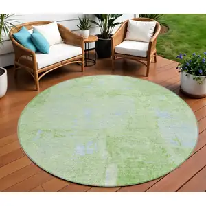 Photo of 8' Green And Sky Blue Round Abstract Washable Indoor Outdoor Area Rug
