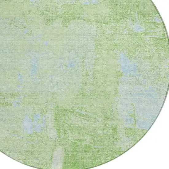 8' Green And Sky Blue Round Abstract Washable Indoor Outdoor Area Rug Photo 4