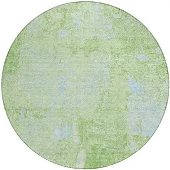 8' Green And Sky Blue Round Abstract Washable Indoor Outdoor Area Rug Photo 2
