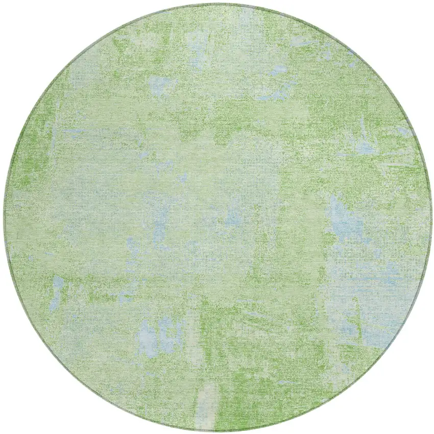 8' Green And Sky Blue Round Abstract Washable Indoor Outdoor Area Rug Photo 2