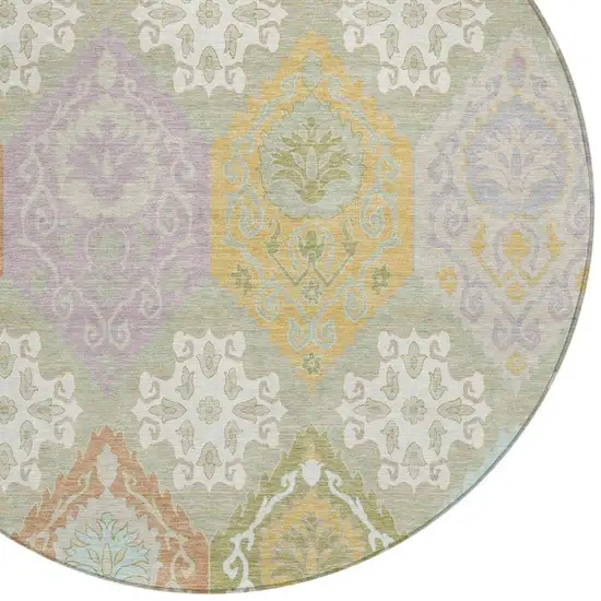 8' Green And Sky Blue Round Geometric Washable Indoor Outdoor Area Rug Photo 2