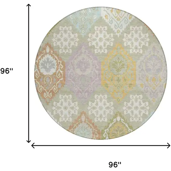 8' Green And Sky Blue Round Geometric Washable Indoor Outdoor Area Rug Photo 6