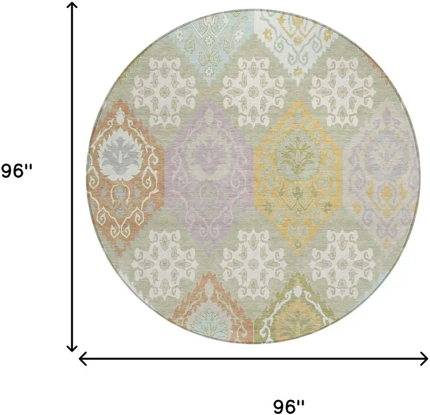8' Green And Sky Blue Round Geometric Washable Indoor Outdoor Area Rug Photo 6