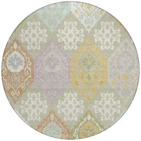 8' Green And Sky Blue Round Geometric Washable Indoor Outdoor Area Rug Photo 3