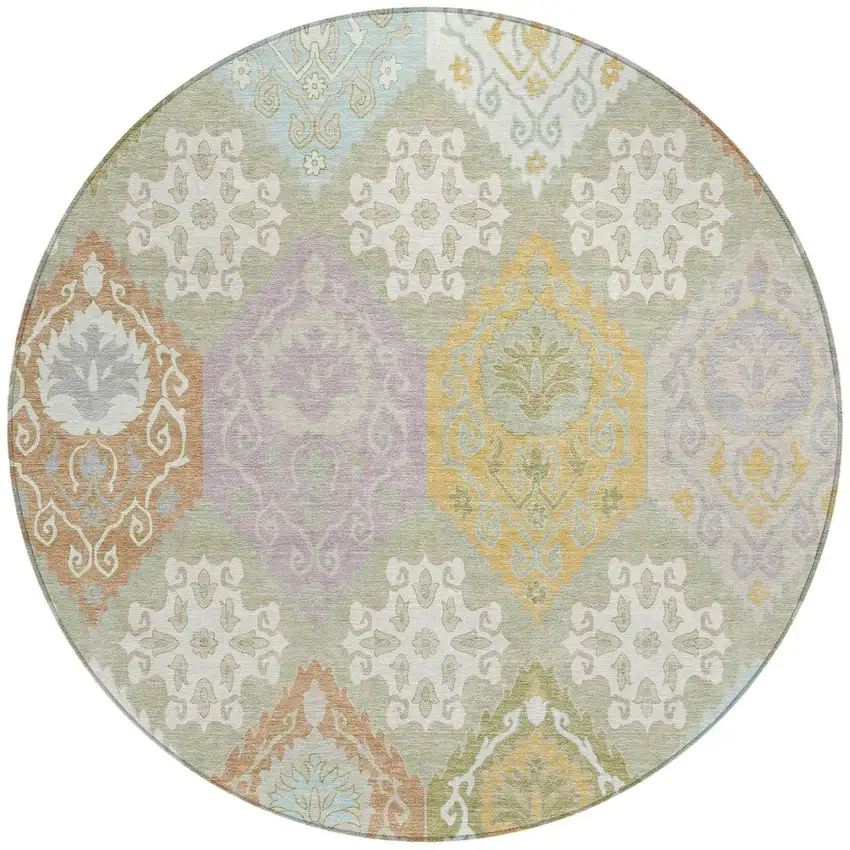 8' Green And Sky Blue Round Geometric Washable Indoor Outdoor Area Rug Photo 3