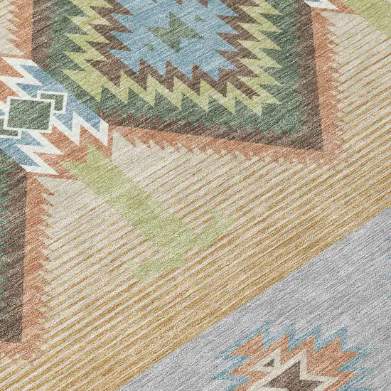 8' Green And Tan Round Southwestern Washable Indoor Outdoor Area Rug Photo 7