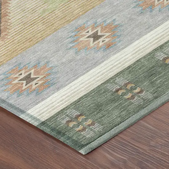 8' Green And Tan Round Southwestern Washable Indoor Outdoor Area Rug Photo 6