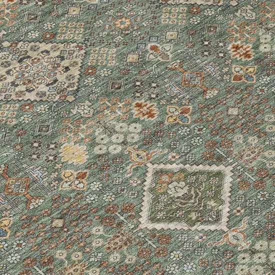 8' Green And Taupe Round Geometric Washable Indoor Outdoor Area Rug Photo 7