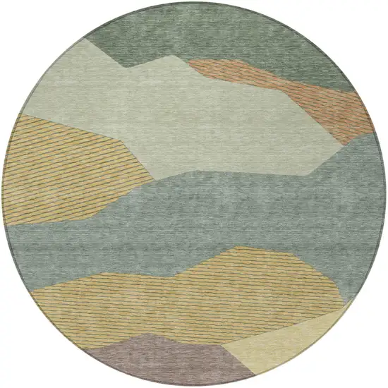 8' Green And Taupe Round Geometric Washable Indoor Outdoor Area Rug Photo 3