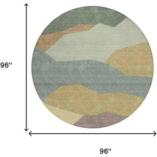 8' Green And Taupe Round Geometric Washable Indoor Outdoor Area Rug Photo 6