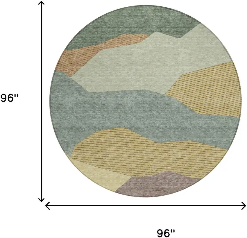 8' Green And Taupe Round Geometric Washable Indoor Outdoor Area Rug Photo 6