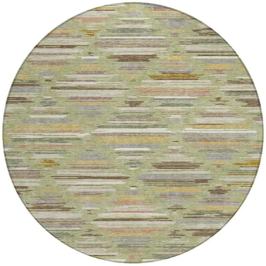 8' Green And Taupe Round Southwestern Washable Indoor Outdoor Area Rug Photo 3