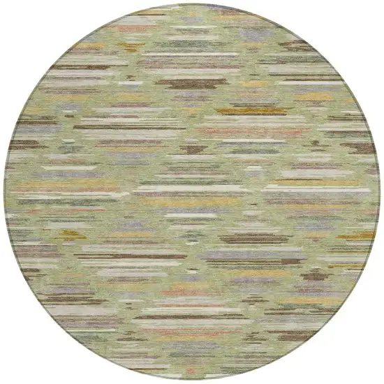 8' Green And Taupe Round Southwestern Washable Indoor Outdoor Area Rug Photo 3