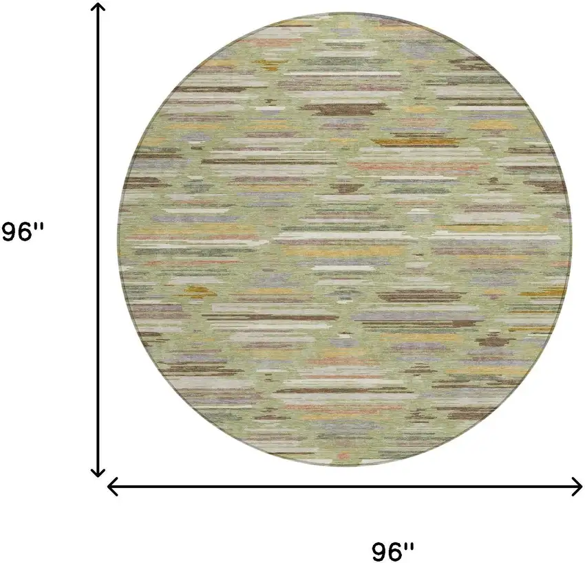 8' Green And Taupe Round Southwestern Washable Indoor Outdoor Area Rug Photo 8