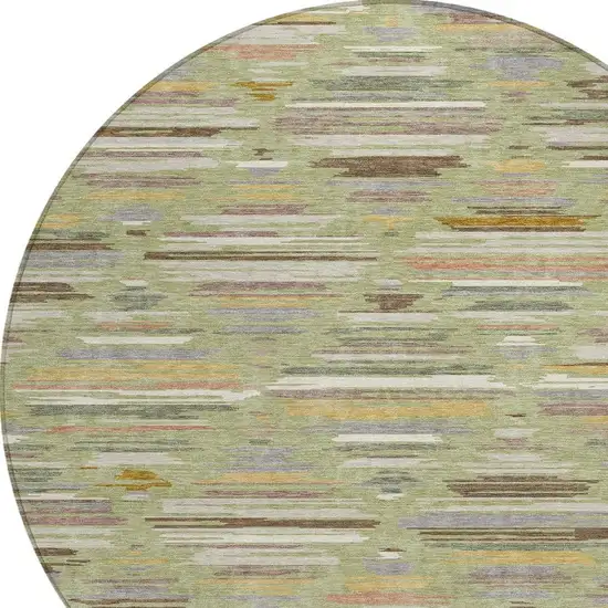 8' Green And Taupe Round Southwestern Washable Indoor Outdoor Area Rug Photo 2