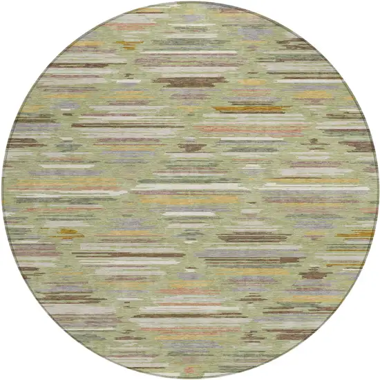 8' Green And Taupe Round Southwestern Washable Indoor Outdoor Area Rug Photo 1