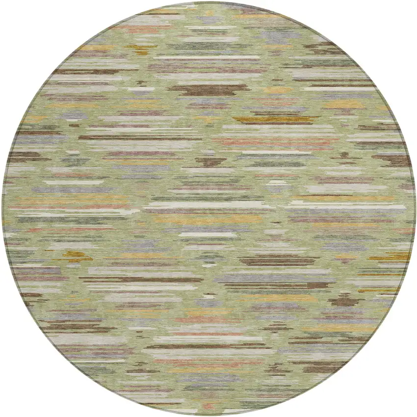 8' Green And Taupe Round Southwestern Washable Indoor Outdoor Area Rug Photo 1