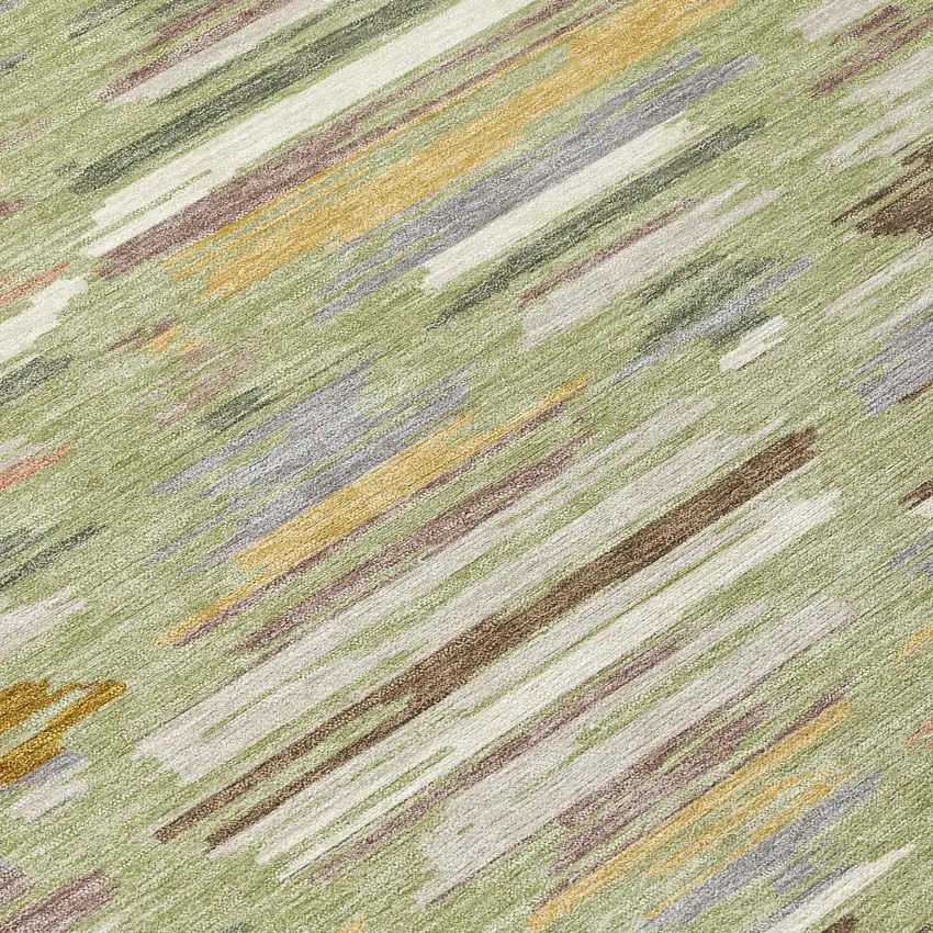 8' Green And Taupe Round Southwestern Washable Indoor Outdoor Area Rug Photo 7