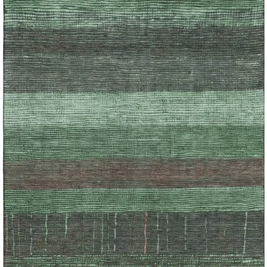 8' Green And Taupe Striped Washable Area Rug With UV Protection Photo 3