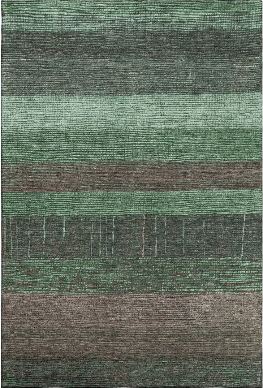 8' Green And Taupe Striped Washable Area Rug With UV Protection Photo 1